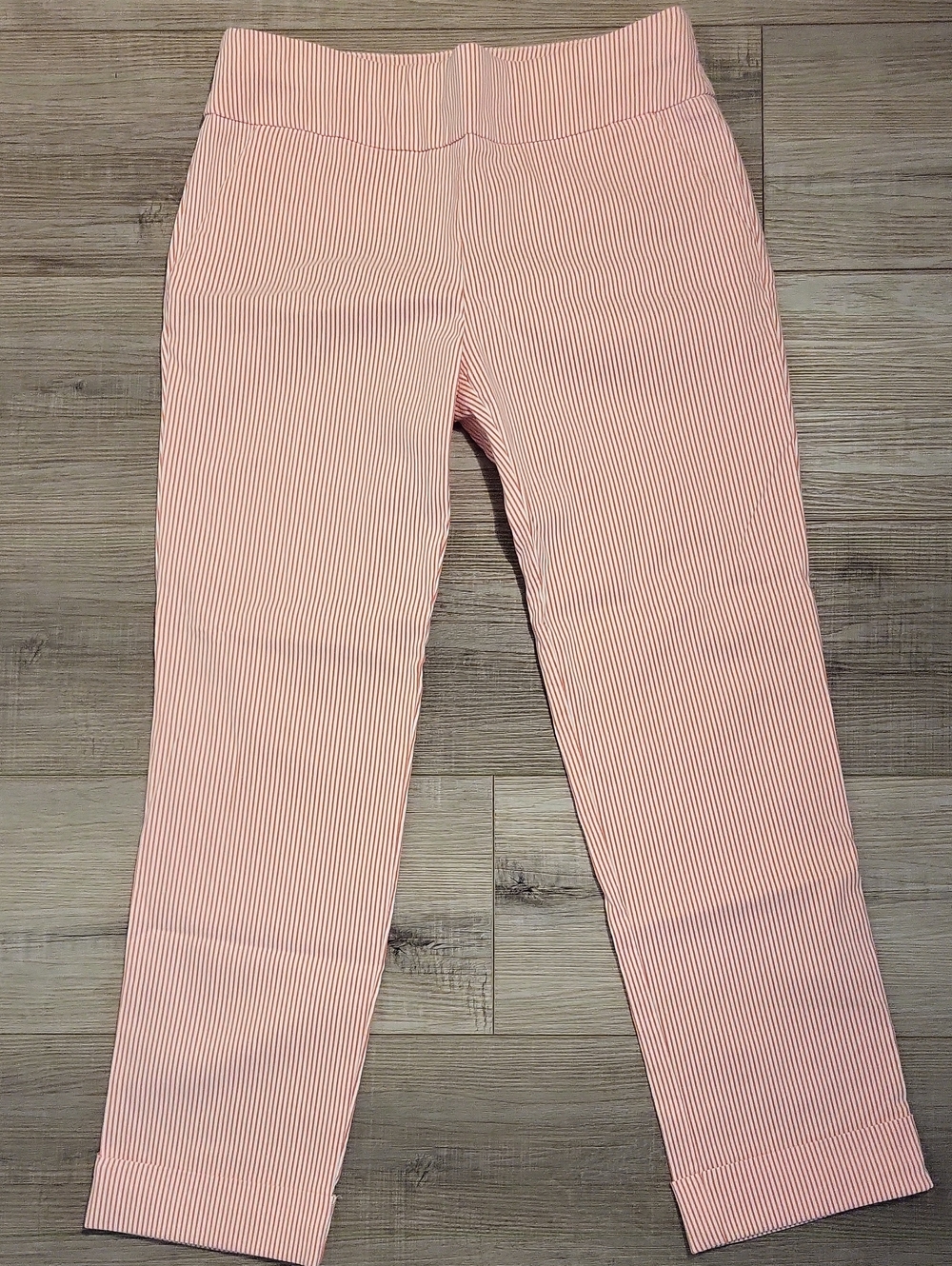 Coral & White Pinstripe Cropped Pants